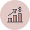 An icon depicting a bar graph with three ascending bars and a dollar sign above the highest bar.
