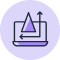 A computer screen displays a triangular shape with an arrow pointing upwards and another arrow pointing to the right.