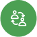 A circular green icon featuring two human silhouettes connected by arrows, indicating interaction or exchange between them.