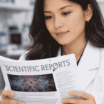 researcher reading a scientific journal with different article types