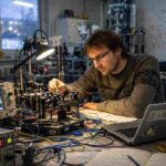 Researcher working in lab alone