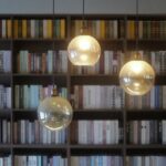 Book stack with pendant light hanging