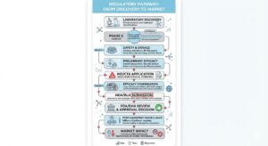 Regulatory Pathway: From Discovery to Market Laboratory Discovery ↓ Phase 0 (optional) → Early human safety/pharmacokinetics ↓ Phase 1 → Safety & dosage (healthy volunteers, 20-100 people) ↓ Phase 2 → Preliminary efficacy (patient population, 100-500 people) ↓ IND/CTA Application (Regulatory approval to proceed) ↓ Phase 3 → Efficacy confirmation (large diverse population, 1,000-5,000 people) ↓ NDA/BLA Submission (New Drug Application/Biologics License Application) ↓ FDA/EMA Review & Approval Decision ↓ Phase 4 → Post-marketing surveillance (millions of patients, ongoing) ↓ Possible label expansion, restrictions, or market withdrawal